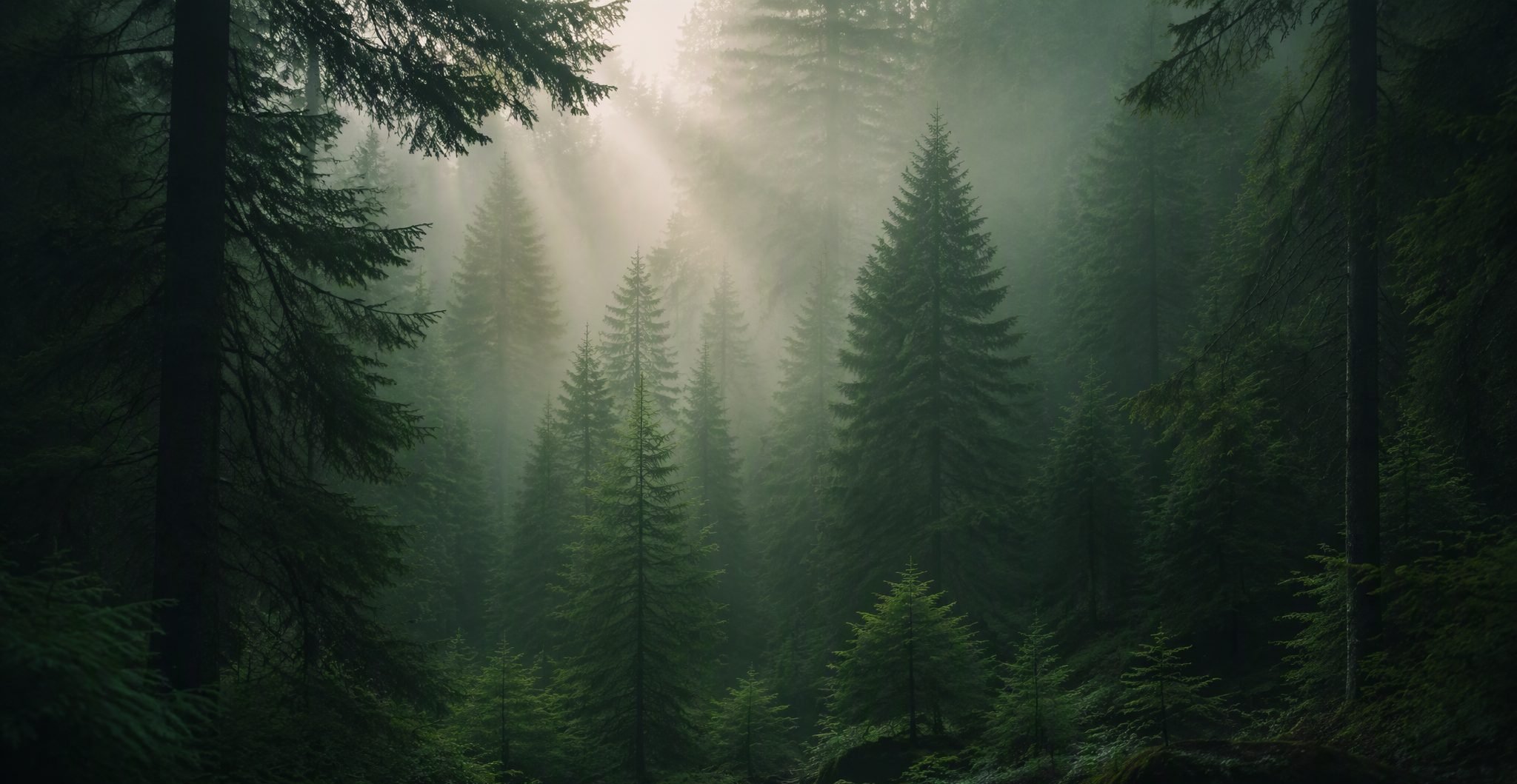 Misty dark green forest