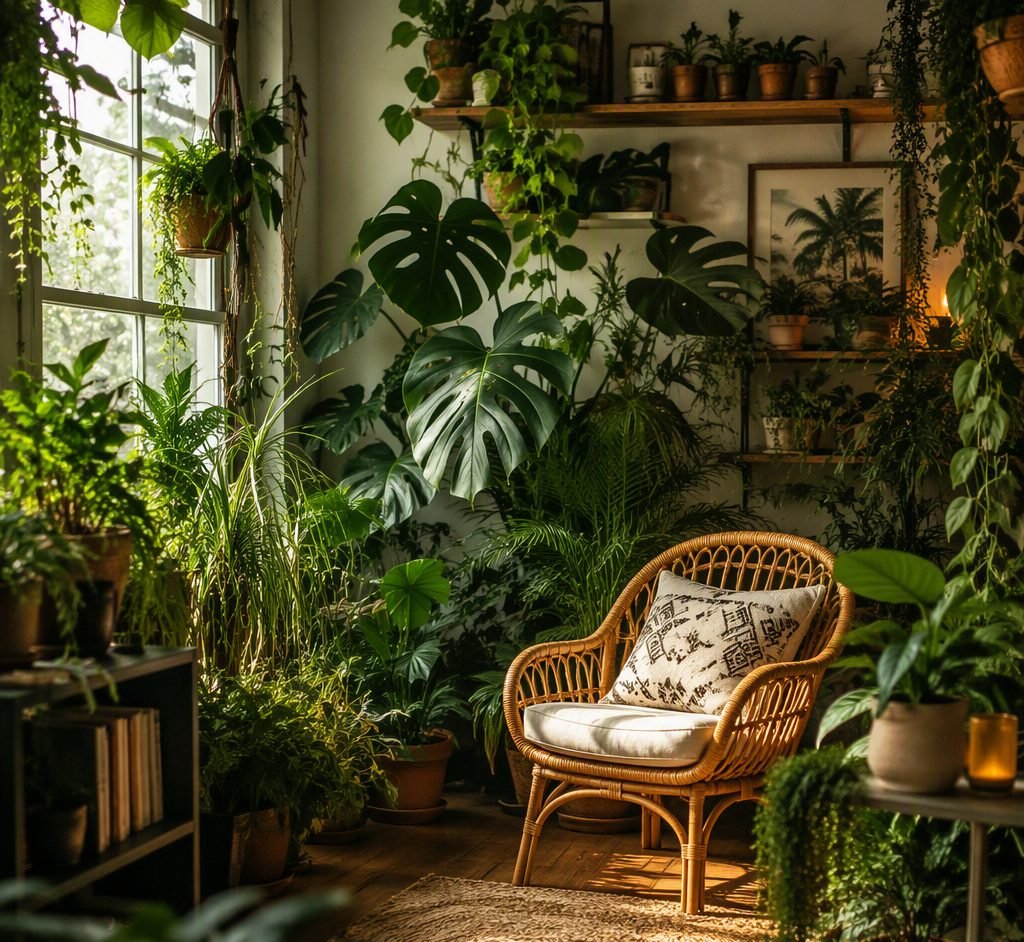 Plant-filled interior room