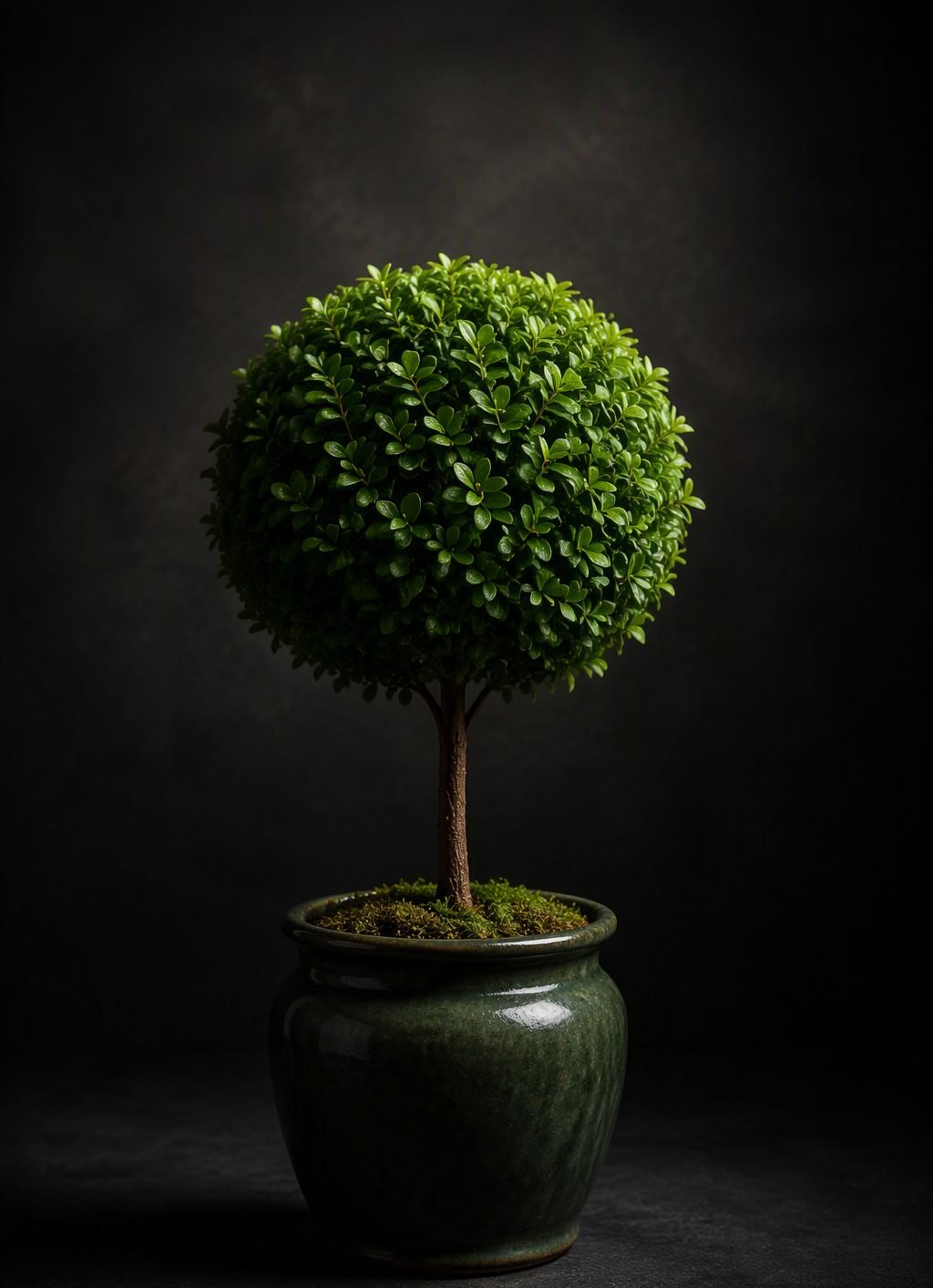 Topiary tree in a dark green pot
